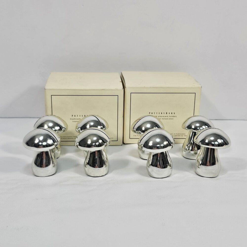 Pottery Barn Vintage Silver Tone Mushroom Place Card Holders Set Of 8